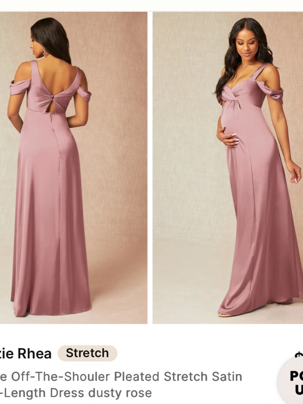 Azazie Rhea Dusty Rose Satin Off-Shoulder Maternity Gown